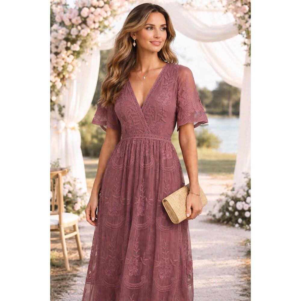 Altar’d State Brown Floral Lace Dress Fairy Core Boho Beachy